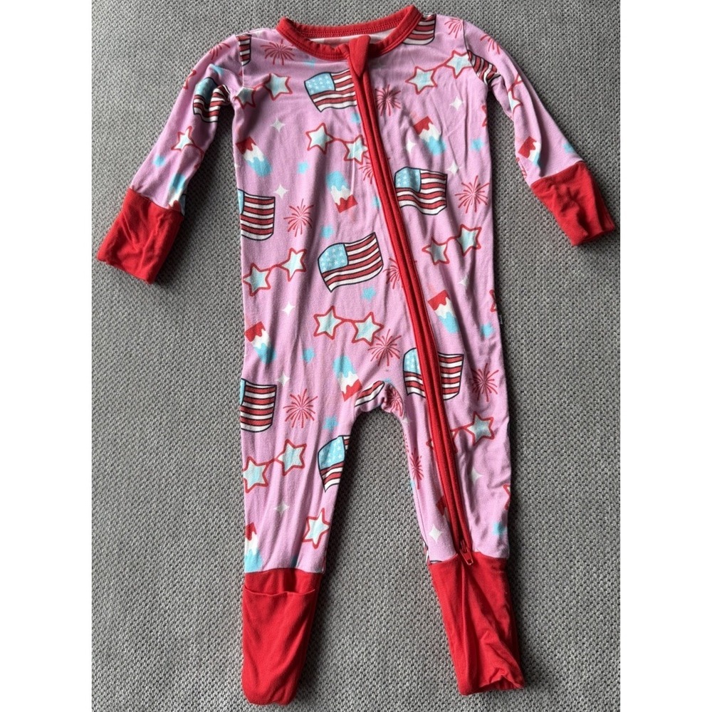 Birdie Bean Baby Sleeper Pajamas Convertible Patriotic Pink 0-3 Months Bamboo